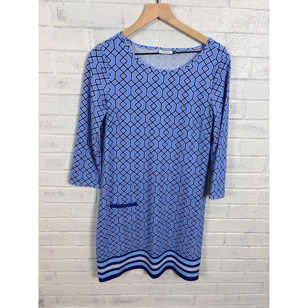 Cabana Life Shift Dress Womens M Blue Geometric Trellis UPF 50+ 3/4 Sleeve
